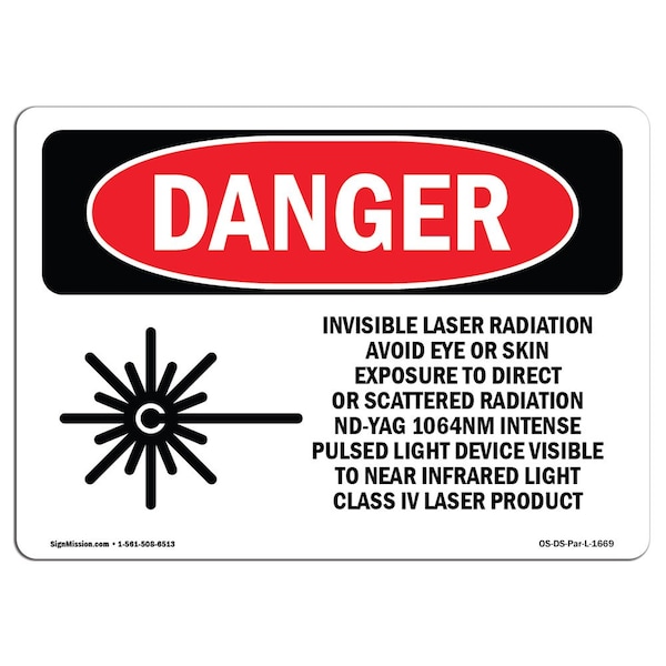 OSHA Sign, Invisible Laser Radiation Avoid Eye Exposure, 18in X 12in Plastic, 18" W, 12" H, Lndscp